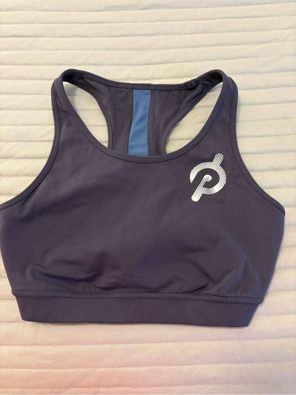 Peloton Women's Charcoal Sports Bra with Blue Back Accent